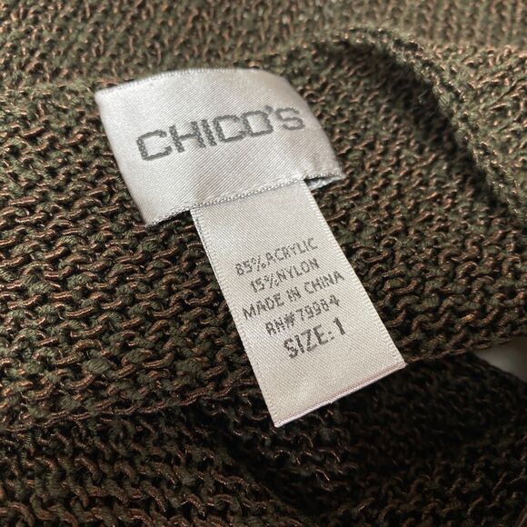 Chico's Brown Knit Tank Top Size 1 Med Bronze Shimmer Coconut Rings Shoulders - Picture 12 of 13